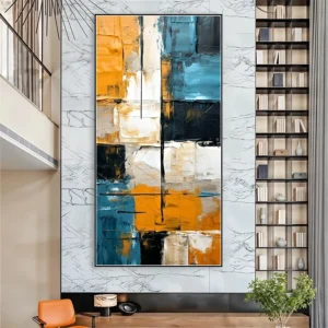 Abstract schilderij in grijs, groen, wit en goud op canvas - moderne kunst