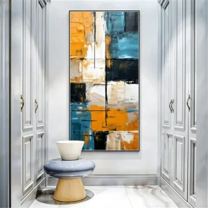 Grijs Groen Wit En Goud Abstract Canvas Schilderij – Luxe Moderne Kunst Abstract schilderij in grijs, groen, wit en goud op canvas - moderne kunst