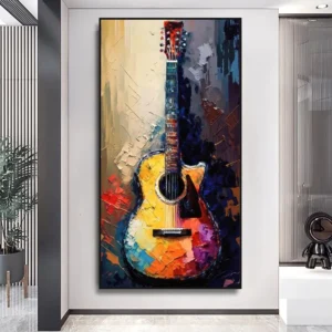 "Gitaar in Stilte" - Handgeschilderd Olieverfschilderij op Canvas