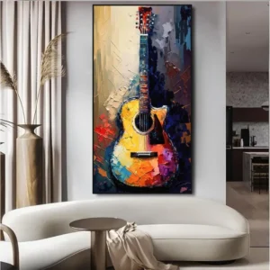 gitaarschilderij "Gitaar in Stilte" - Handgeschilderd Olieverfschilderij op Canvas