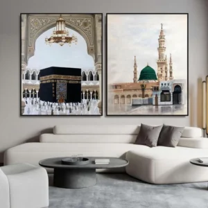 Set van schilderijen van Masjid-e-Nabawi en Kaaba in olieverf - islamitische kunst op canvas