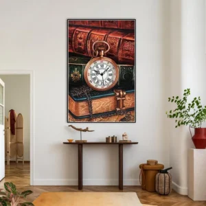 Vintage Canvas Schilderij Met Zakhorloge En Boek – Klassieke Kunst Olieverfschilderij van zakhorloge en boek op canvas - vintage kunst voor decoratie