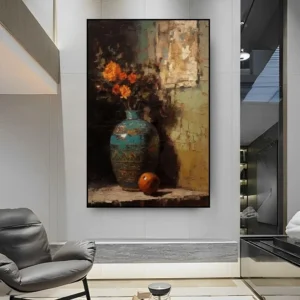 Bloemenvase met Bloemen Olieverfschilderij Handgemaakt olieverfschilderij van een bloemenvase met bloemen