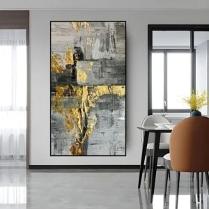 Goud en Grijs Abstract Olieverfschilderij
