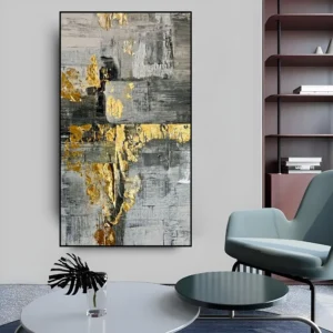 Goud en Grijs Abstract Olieverfschilderij Handgemaakt olieverfschilderij in goud en grijs abstract